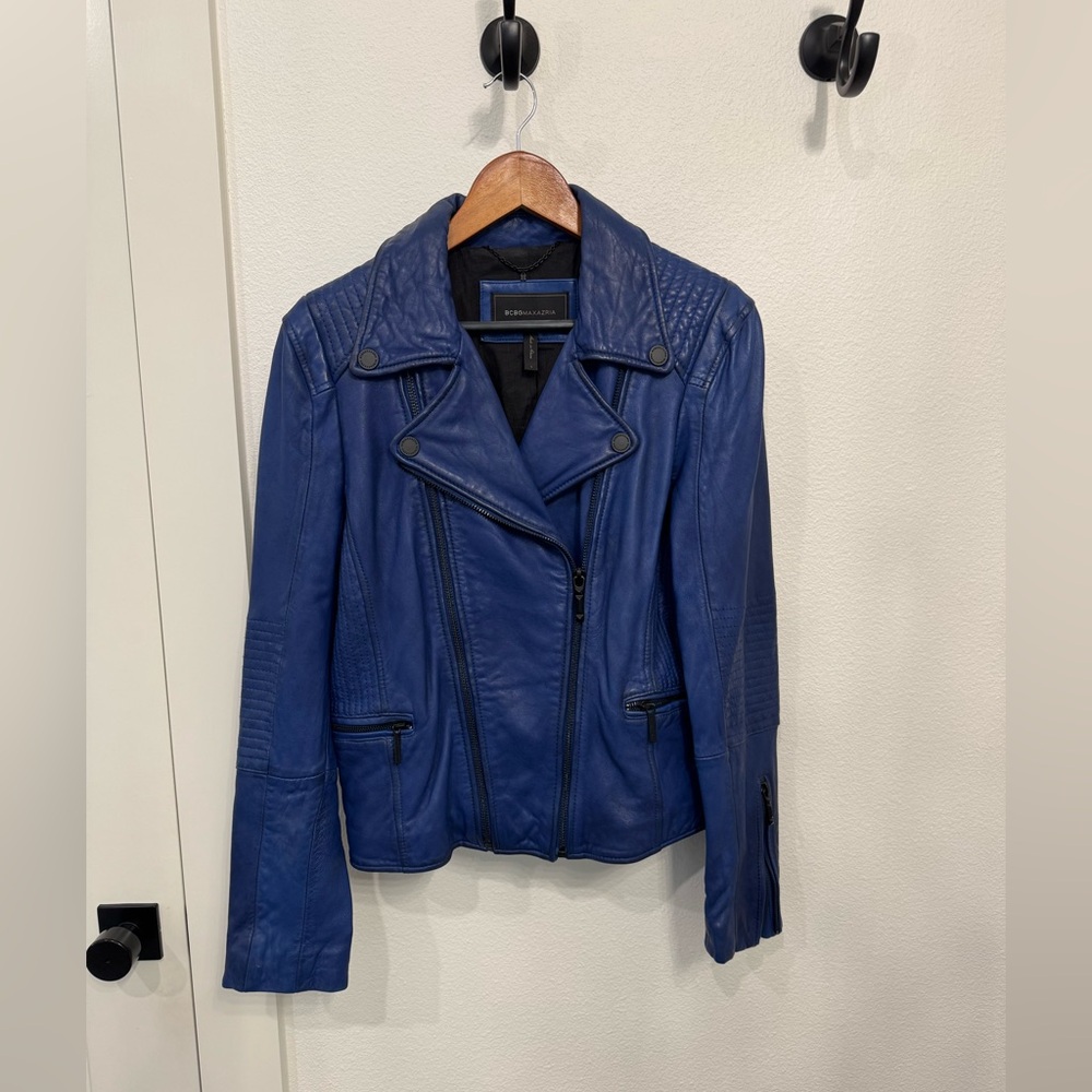 BCBGMaxAzria Blue Leather Moto Jacket